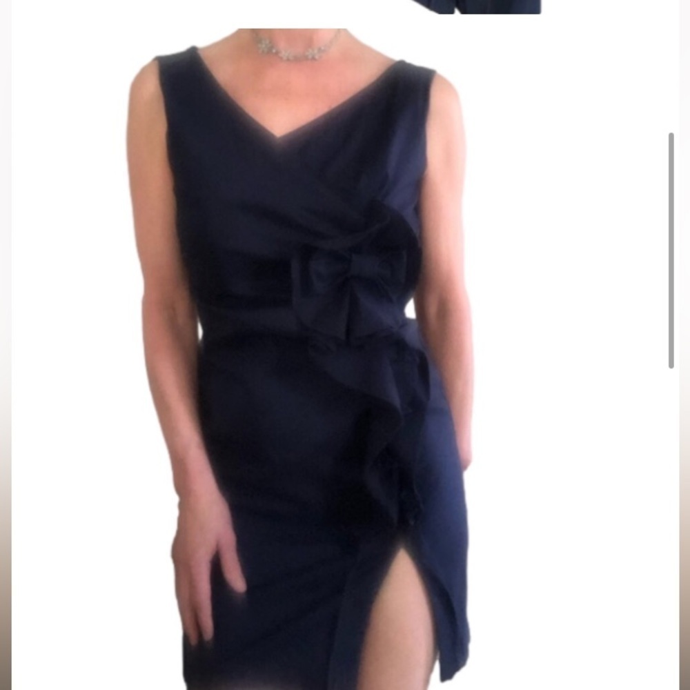 JOSEPH Ribkoff Cocktail Ruffled Bowed Mini Navy size 6 Dress Small